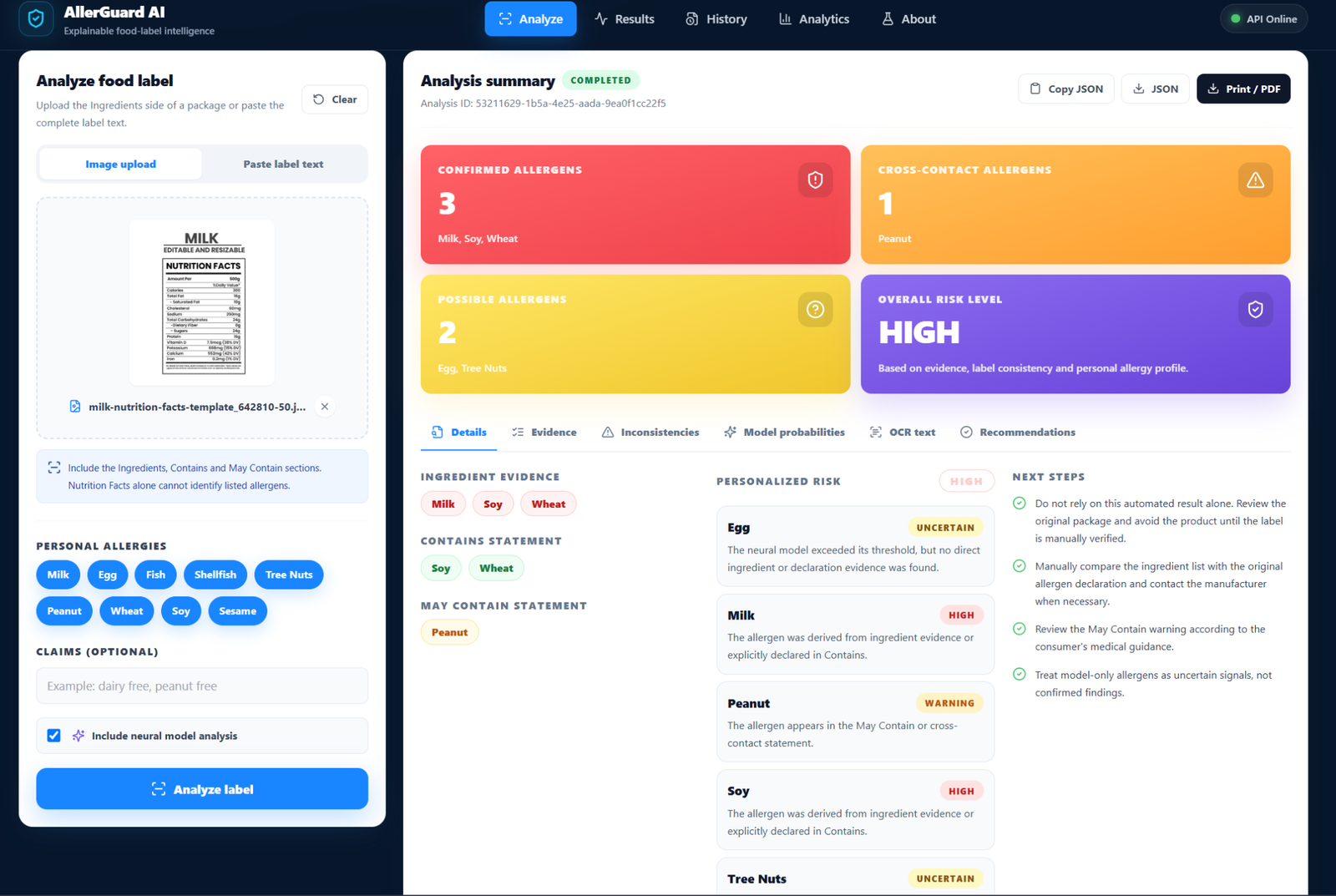 AllerGuard AI Food Allergen Screening Preview